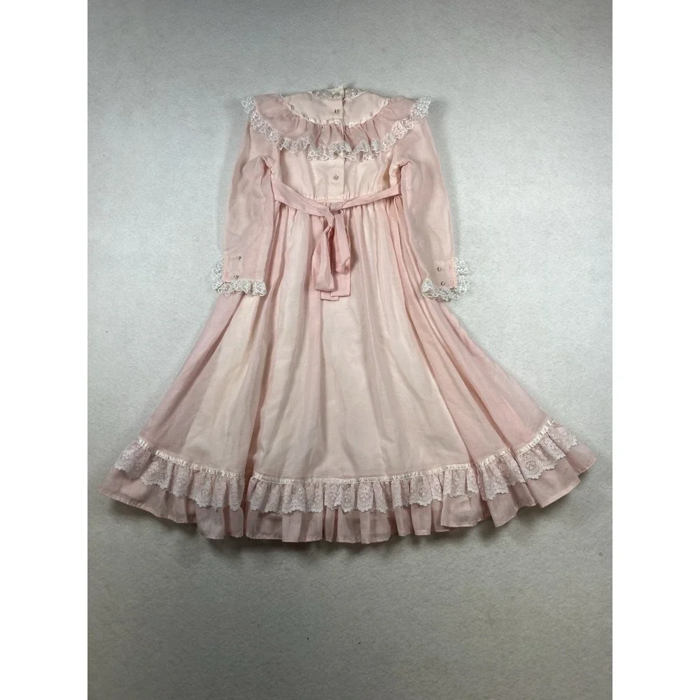 VTG 70's/ 80's Jeunes Filles GUNNE SAX Pink Lace Trim Dress Girls Size 5 - Picture 2 of 16